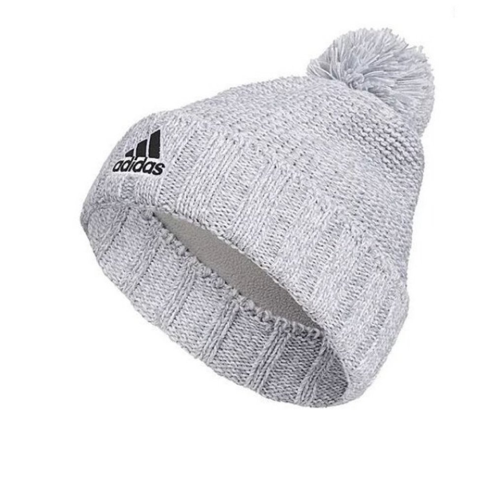 NEW Adidas Recon 3 Ballie Men Lined Cuffed Pom Knit‎ Beanie Cap Light Gray White